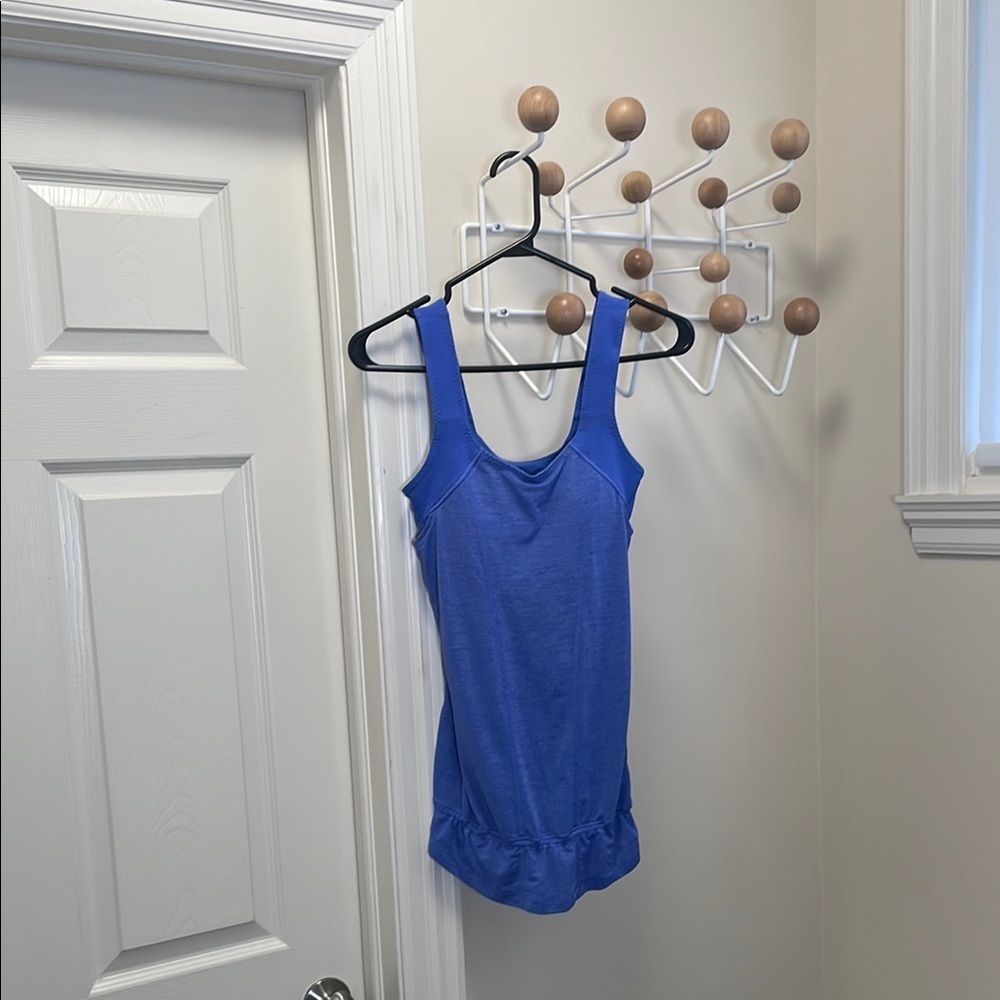Lululemon - Tank Top Ruffle Built in Bra Yoga NO Inserts Blue Drawstring Waist